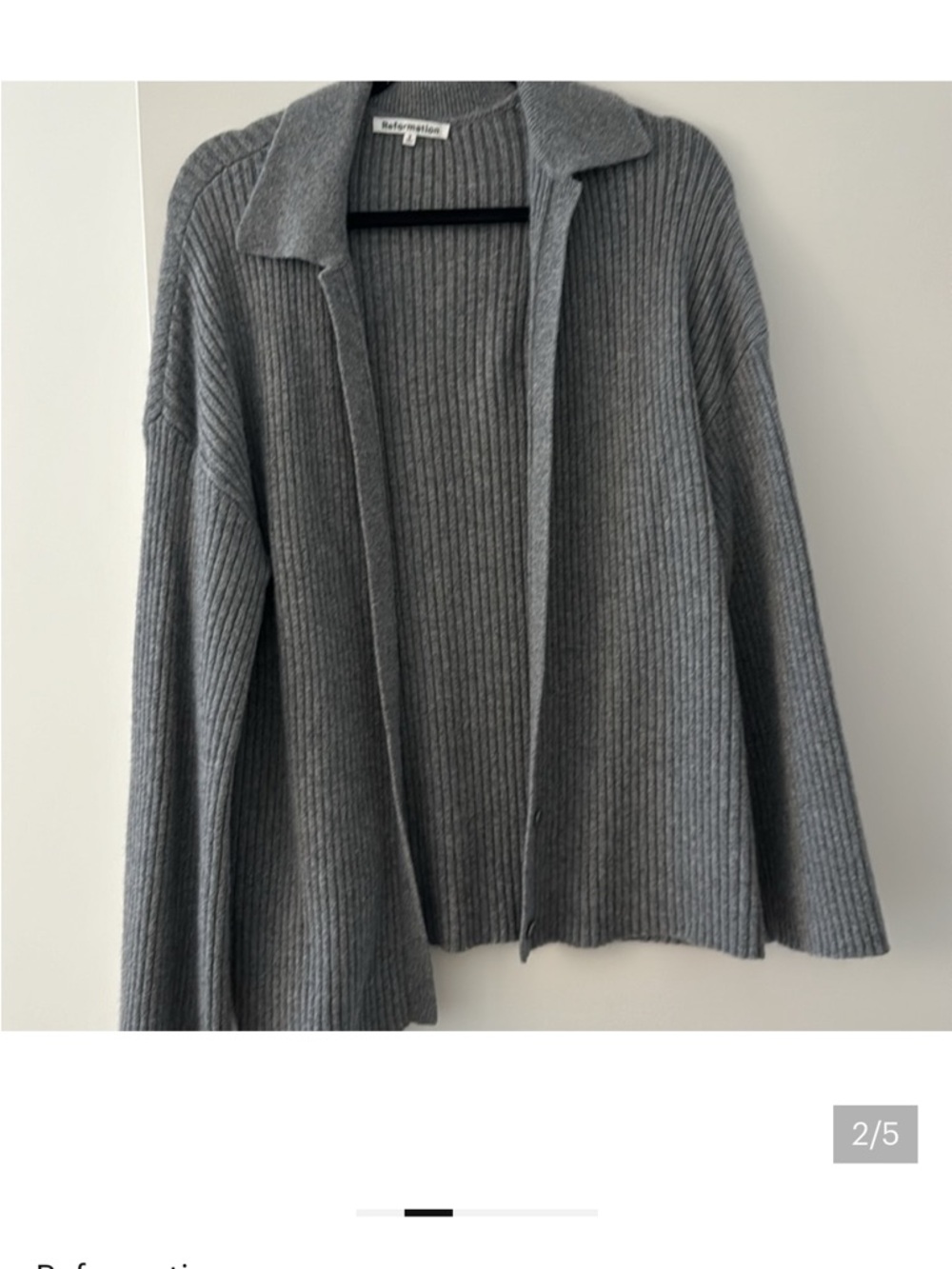 Reformation Fantino Cashmere Collared Cardigan Sweater Gray Size Small - Picture 10 of 10